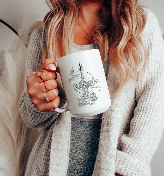 FOURTH WING SWORD & BOOKS MUG
