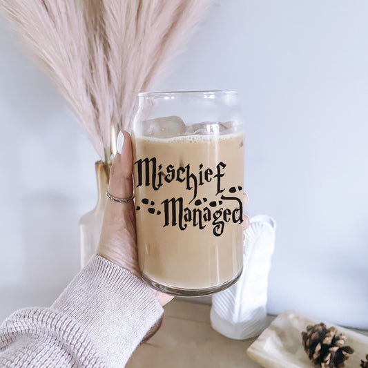 MISCHIEF MANAGED CAN GLASS CUP