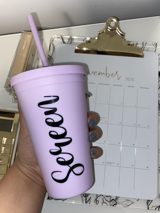 Custom Matte Lilac Tumblers. Choose from over 100 designs or customize your own. Tumblers come in Light Purple, Black, Pink, Light Blue, Mint, Coral, Peach, Aqua Blue, Tiffany Blue, Yellow, Purple and Light Pink. Personalize your own. Toronto, ON.