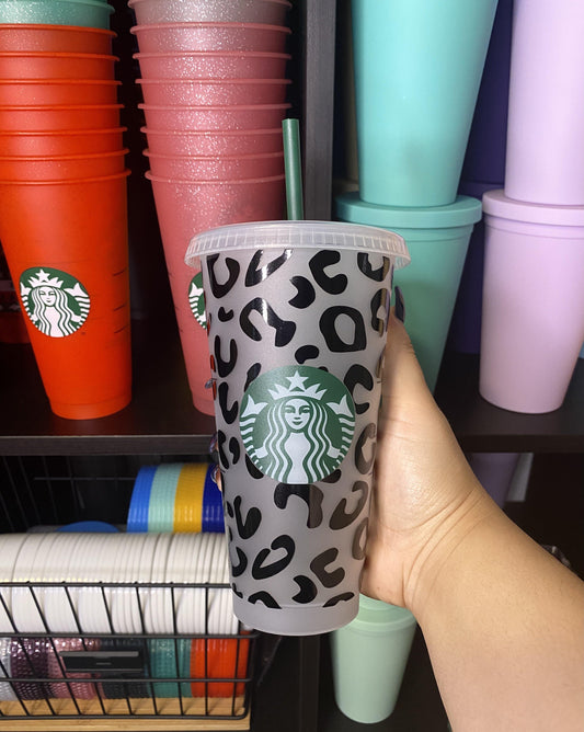 Leopard Print Starbucks Frosted Cup. Custom Starbucks Hot and Cold cups. Choose from over 100 designs and colour combinations or customize your own. Toronto, ON, Canada. Ship Worldwide.