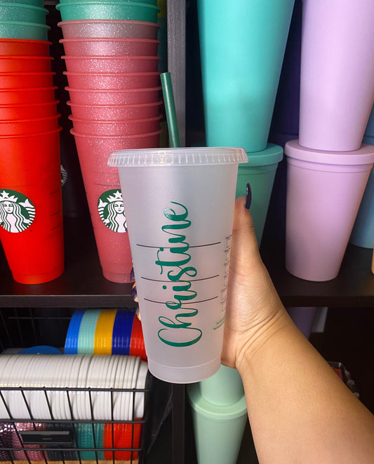 Personalized Name Starbucks Frosted Cup. Custom Starbucks Hot and Cold cups. Choose from over 100 designs and colour combinations or customize your own. Toronto, ON, Canada. Ship Worldwide.