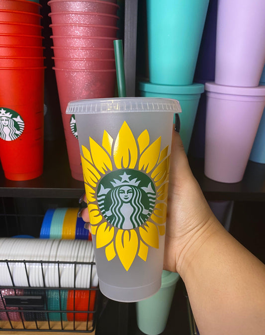 Sunflower Starbucks Frosted Cup. Custom Starbucks Hot and Cold cups. Choose from over 100 designs and colour combinations or customize your own. Toronto, ON, Canada. Ship Worldwide.