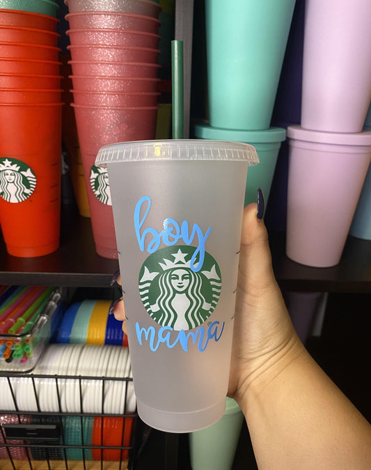 Boy Mama Starbucks Frosted Cup. Custom Starbucks Hot and Cold cups. Choose from over 100 designs and colour combinations or customize your own. Toronto, ON, Canada. Ship Worldwide.