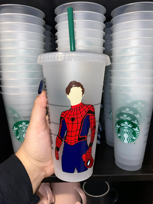 Tom Holland Spiderman Peter Parker Marvel Inspired Starbucks Frosted Cup. Custom Starbucks Hot and Cold cups. Choose from over 100 designs and colour combinations or customize your own. Toronto, ON, Canada. Ship Worldwide.