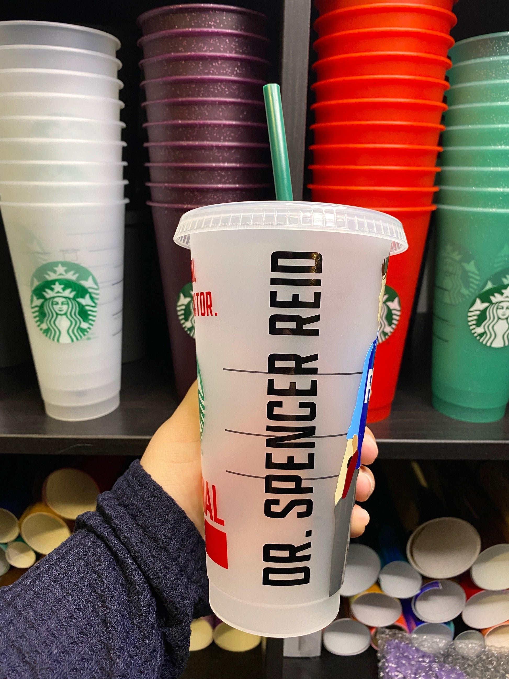 Spencer Reid Criminal Minds Starbucks Frosted Cup. Custom Starbucks Hot and Cold cups. Choose from over 100 designs and colour combinations or customize your own. Toronto, ON, Canada. Ship Worldwide.